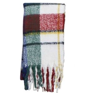 NIB Blanket Wrap Red Plaid Fringe Scarf